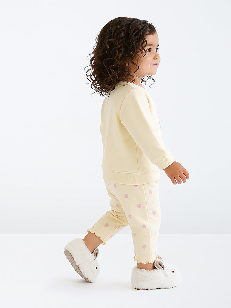 HOP Baby Girls Yellow Strawberry Design Cotton Sweater and Pants Set