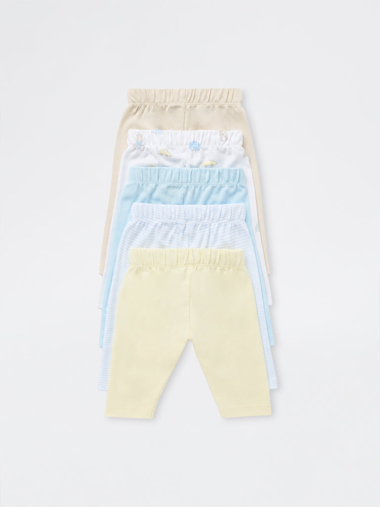 HOP Baby Boys Multicolor Printed Mid-Rise Cotton Pants - Pack of 5