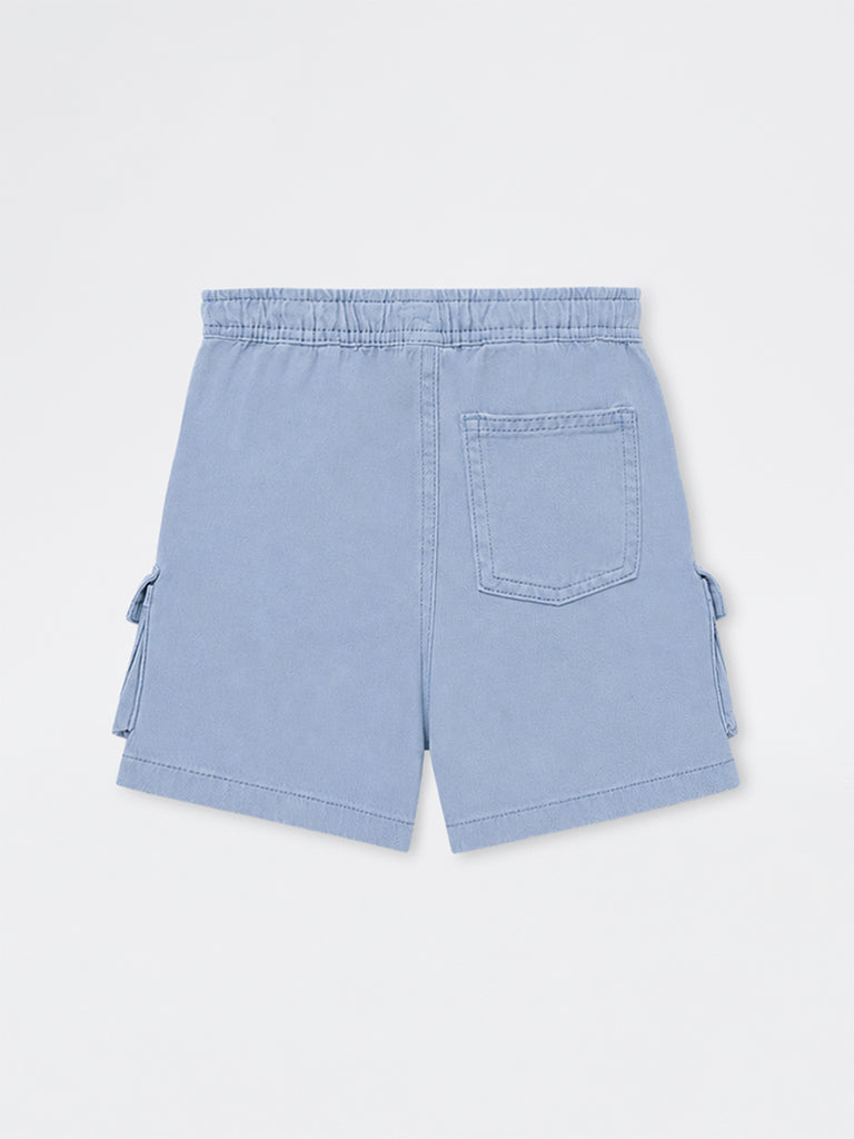 HOP Kids Boys Dusty Blue Cargo-Style Mid-Rise Cotton Shorts