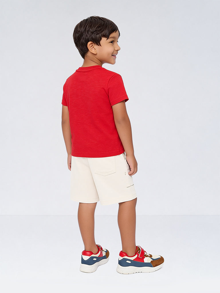 HOP Kids Boys White Cargo-Style Mid-Rise Cotton Shorts