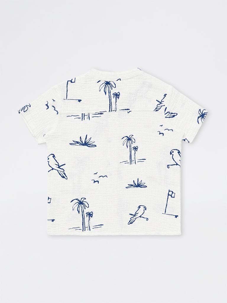 HOP Kids Boys Off-White Printed Cotton Shirt