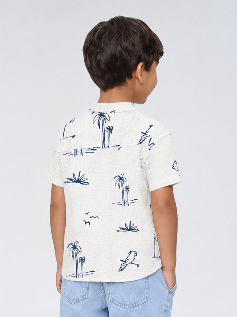 HOP Kids Boys Off-White Printed Cotton Shirt