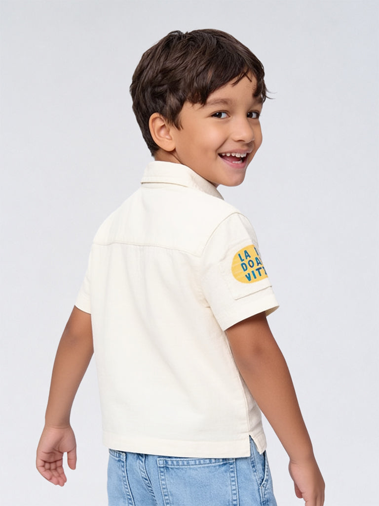 HOP Kids Boys Off-White Patch-Detail Cotton Shirt