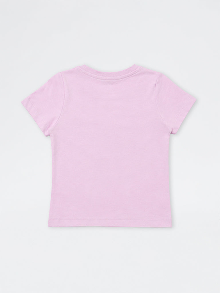 HOP Kids Girls Lilac Floral Appliqué Cotton T-Shirt