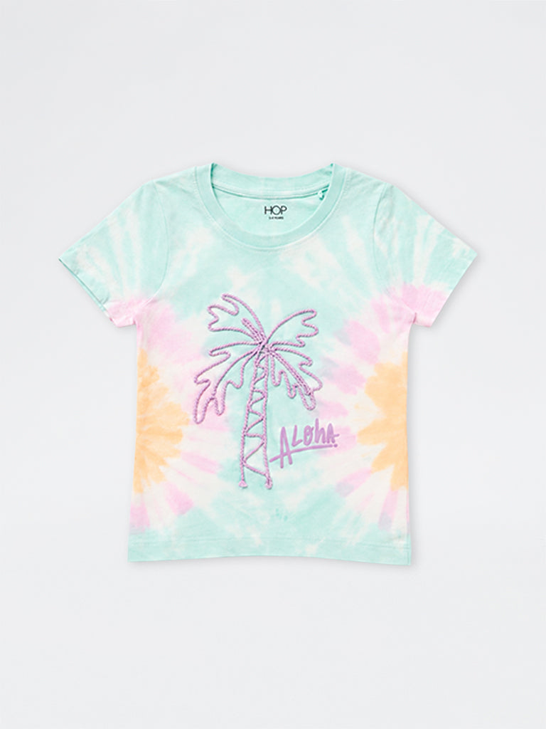 HOP Kids Girls Mint Tie-Dye Design Cotton T-Shirt