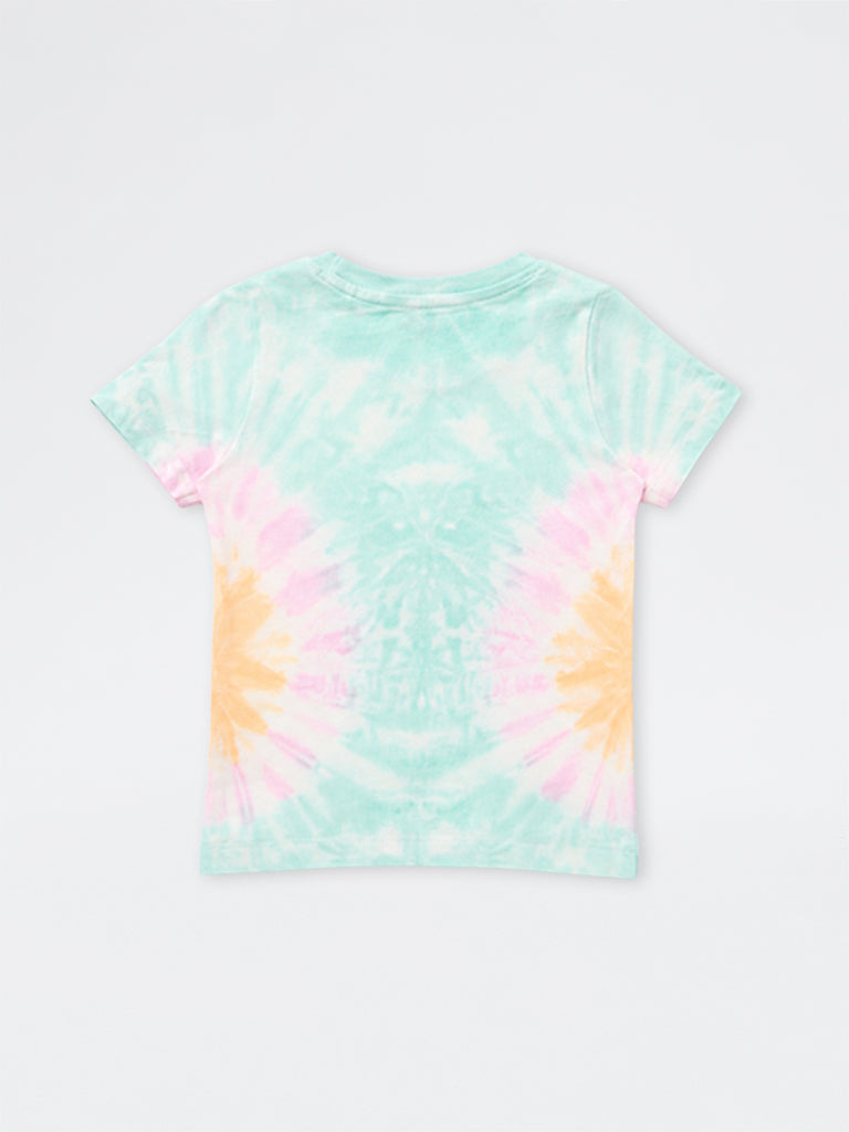 HOP Kids Girls Mint Tie-Dye Design Cotton T-Shirt