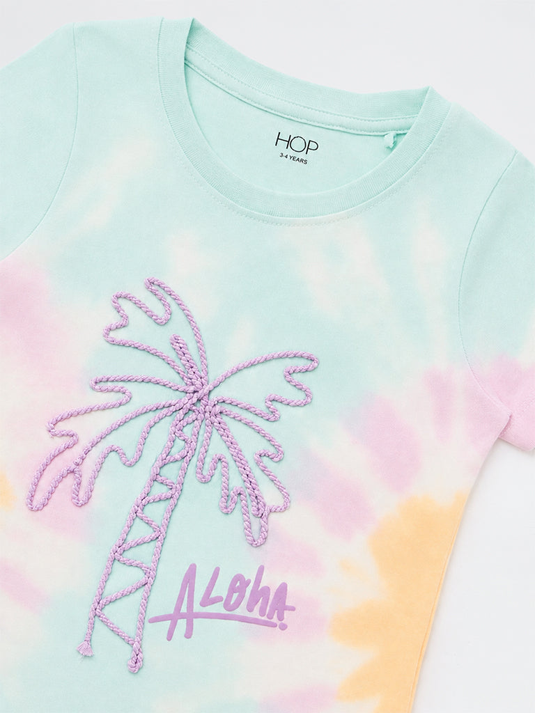HOP Kids Girls Mint Tie-Dye Design Cotton T-Shirt