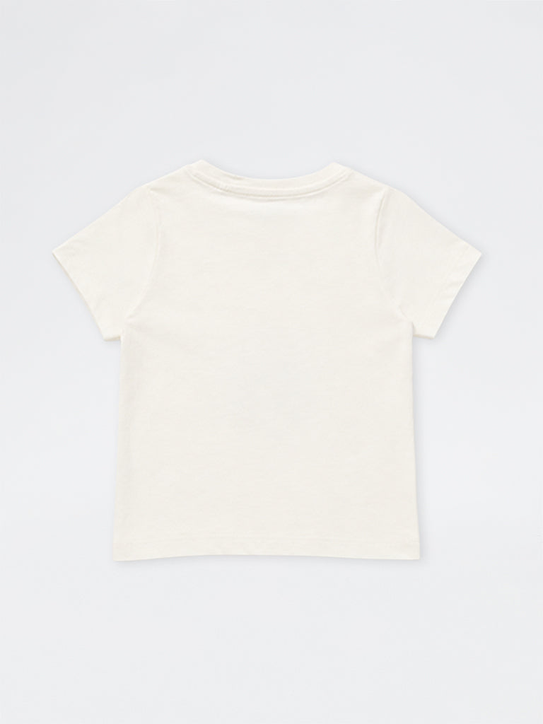 HOP Kids Girls Off-White Ice Cream Appliqué Cotton T-Shirt
