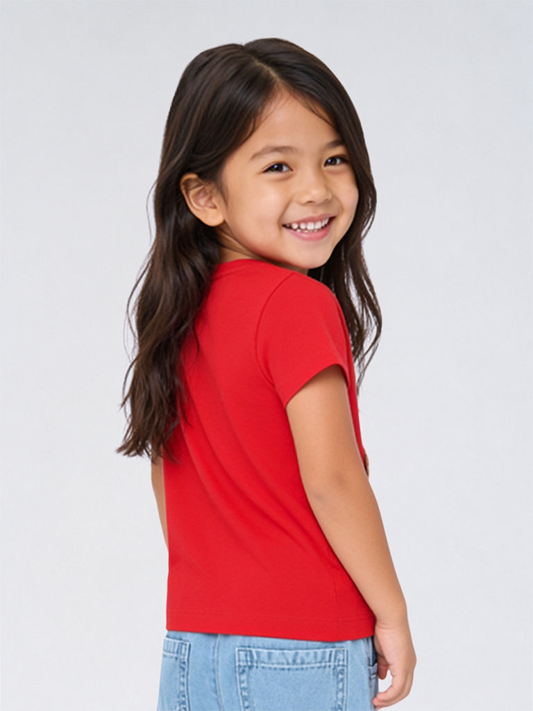 HOP Kids Girls Red Dog Embroidered Cotton T-Shirt