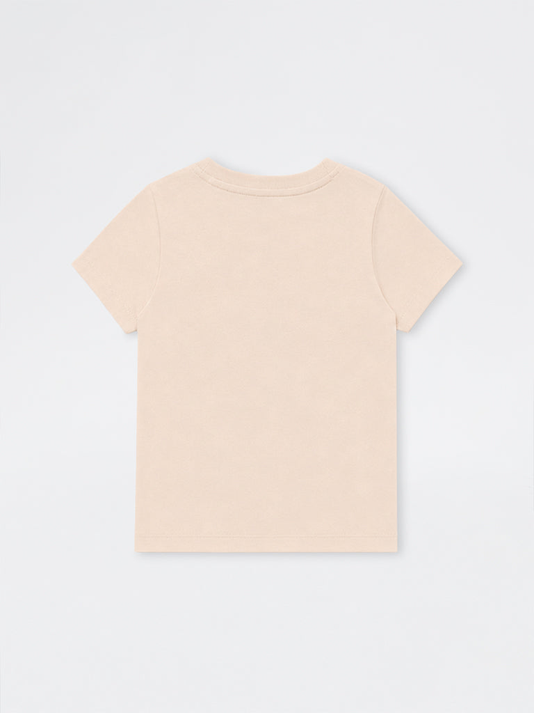HOP Kids Girls Cream Dog Embroidered Cotton T-Shirt