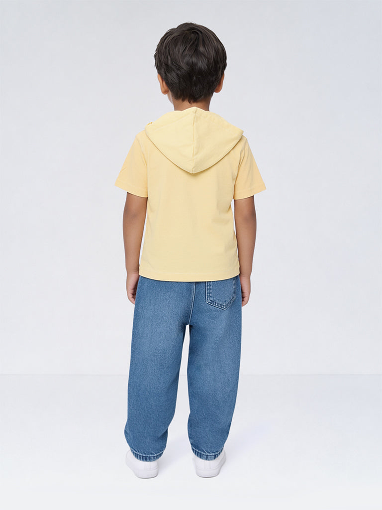 HOP Kids Boys Blue Embroidered High-Rise Relaxed-Fit Jeans