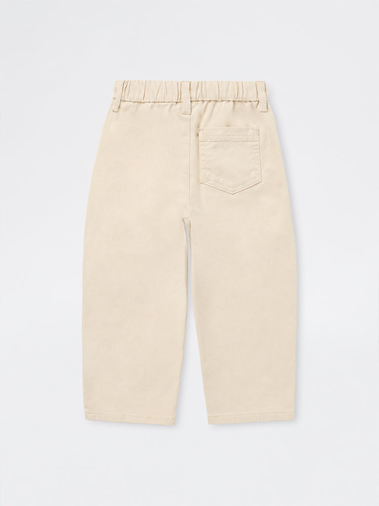 HOP Kids Boys Beige Embroidered High-Rise Relaxed-Fit Jeans