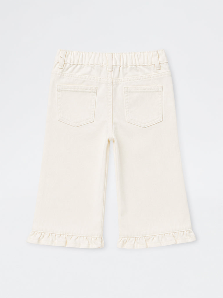 HOP Kids Girls Off-White Floral Embroidered High-Rise Jeans