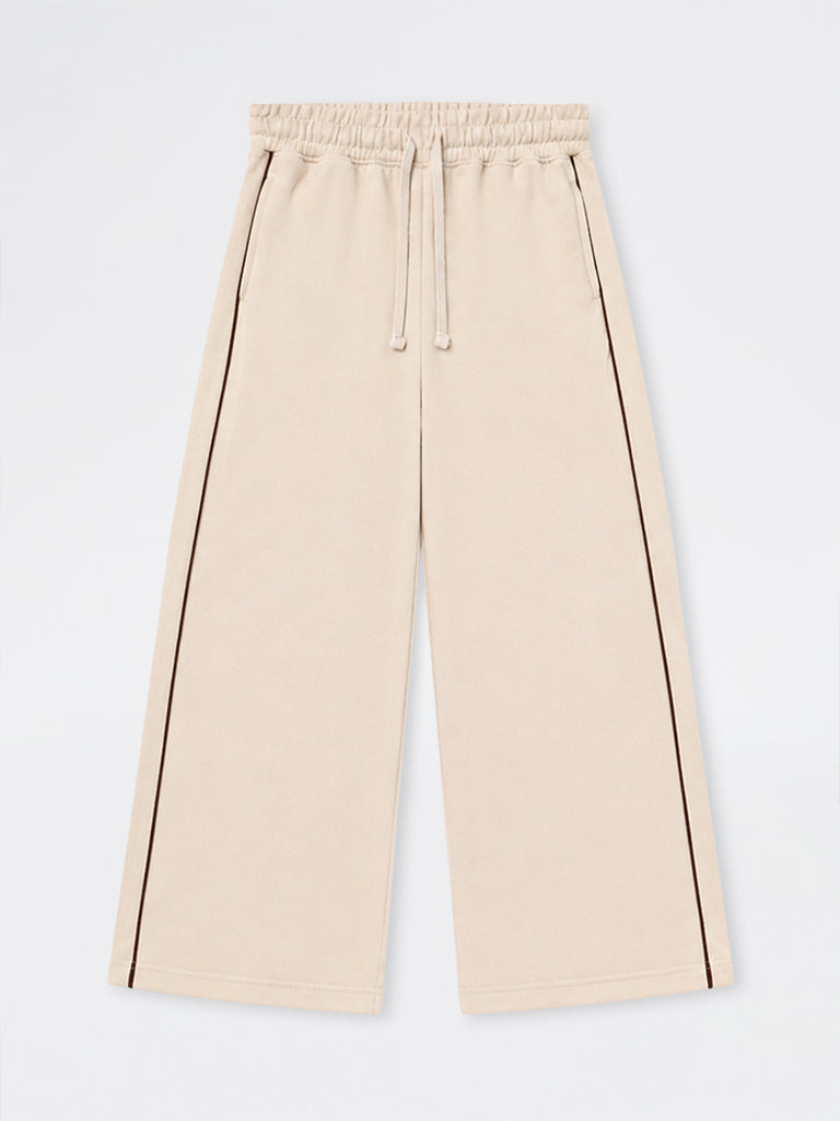Girls Beige Pipeline-Detail High-Rise Cotton-Blend Track Pants