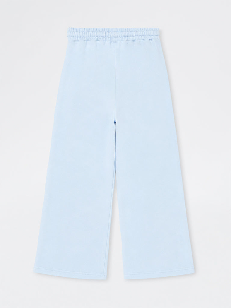 Girls Light Blue High-Rise Cotton-Blend Pants