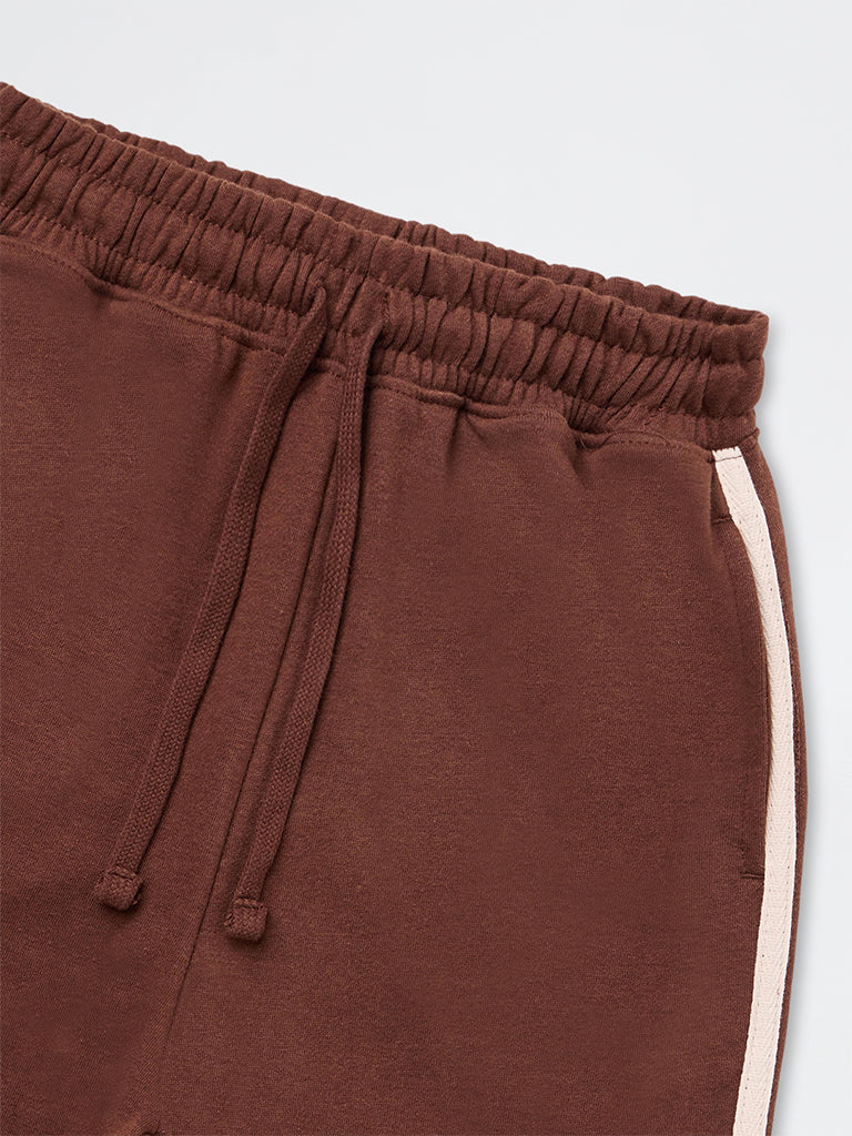 Girls Brown Striped High-Rise Cotton-Blend Track Pants