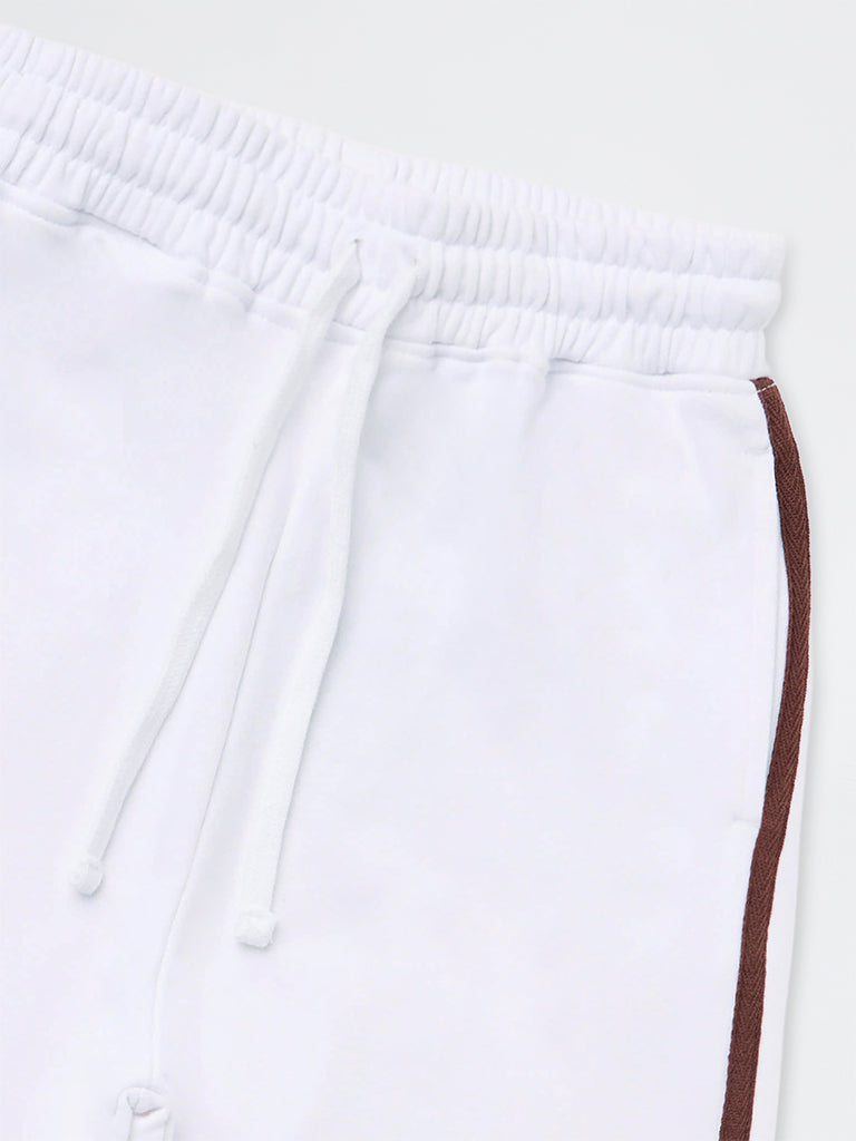 Girls White Striped High-Rise Cotton-Blend Track Pants