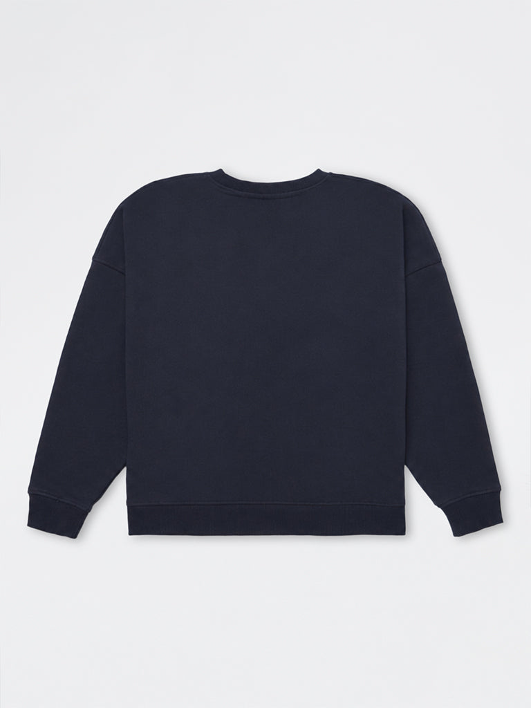 Girls Navy Printed Cotton-Blend Sweatshirt