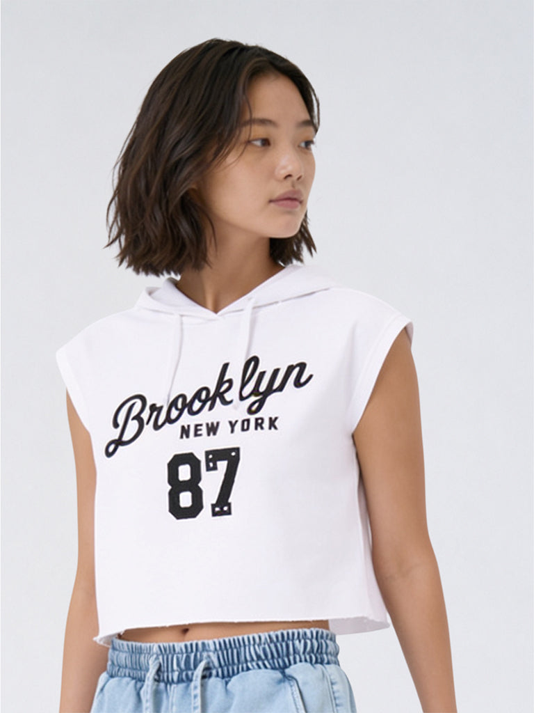 Girls White Text Embroidered Cotton-Blend Sweatshirt