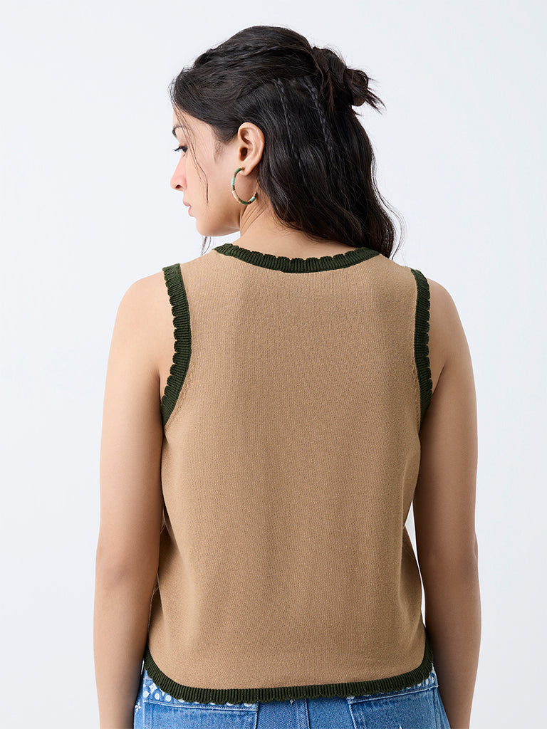 Bombay Paisley Beige Floral Embroidered Cotton Top