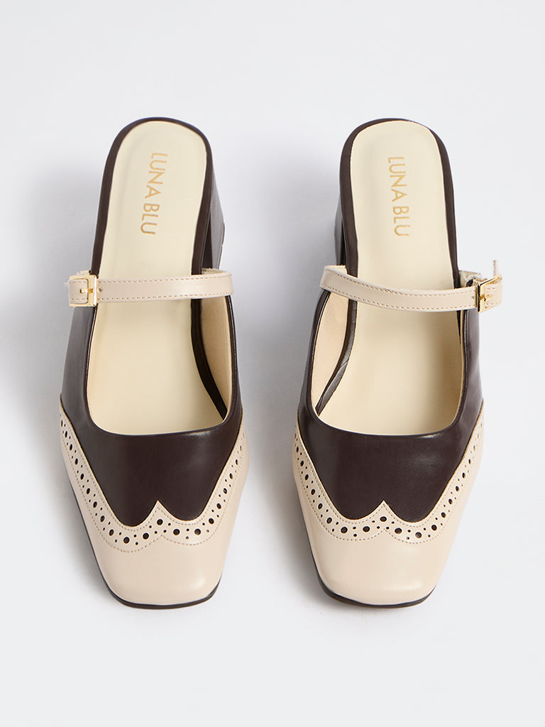LUNA BLU Brown Colour-Blocked Mules