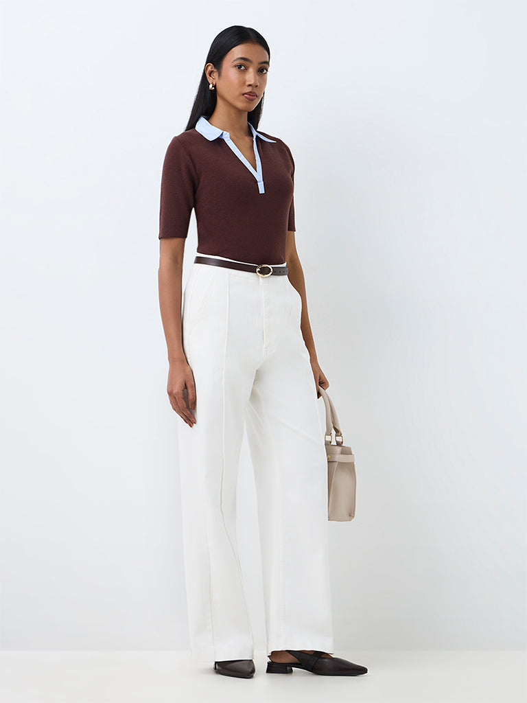 Wardrobe Dark Brown Contrast-Detail Knitted Top