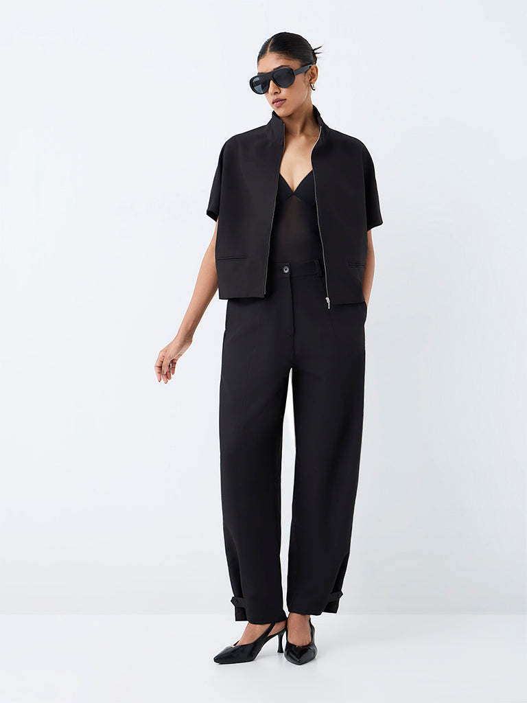 Wardrobe Black Solid High-Neck Jacket