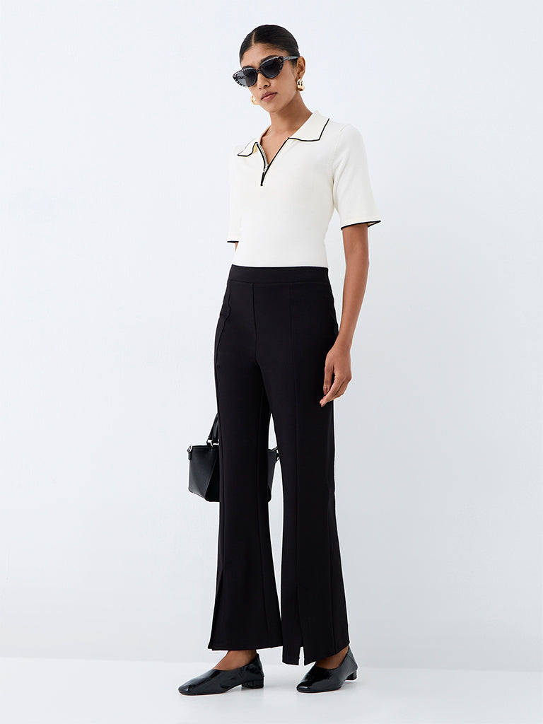 Wardrobe Black Solid High-Rise Flared Trousers