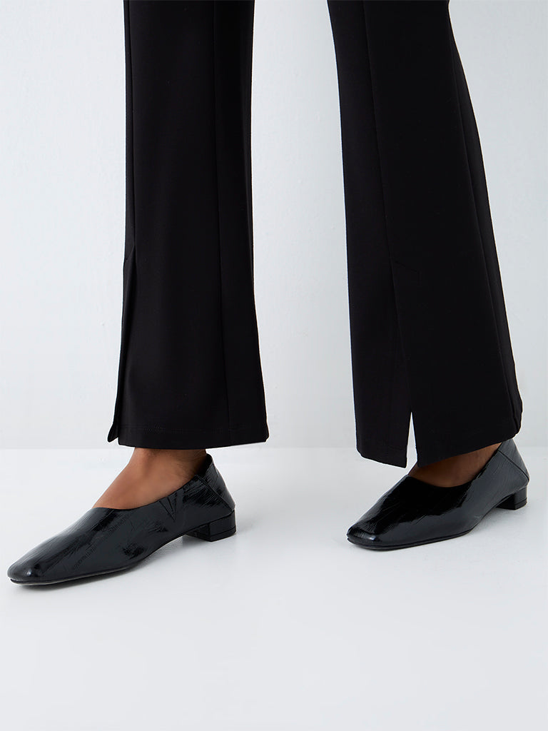 Wardrobe Black Solid High-Rise Flared Trousers