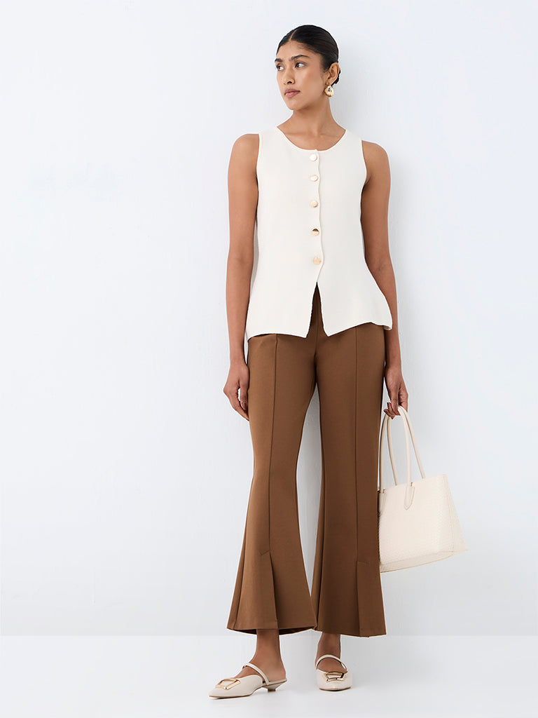 Wardrobe Tan Solid High-Rise Flared Trousers