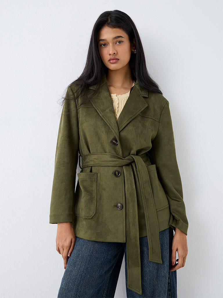 LOV Olive Suede Jacket with Belt