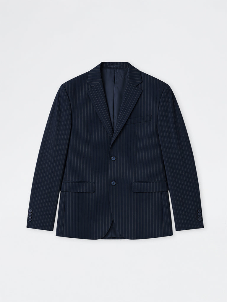 WES Formals Navy Pinstriped Slim-Fit Blazer