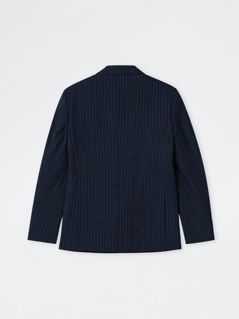 WES Formals Navy Pinstriped Slim-Fit Blazer