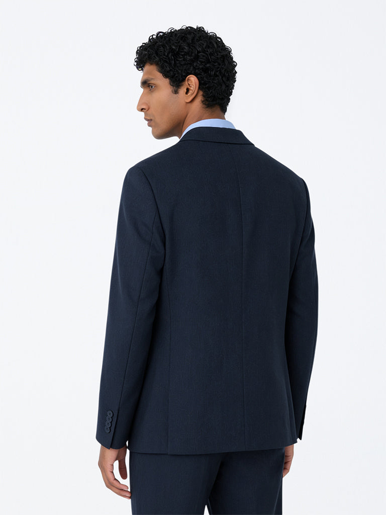WES Formals Dark Blue Solid Slim-Fit Blazer