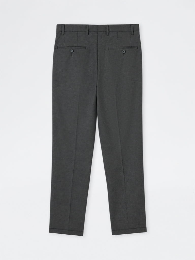 WES Formals Charcoal Textured Carrot-Fit Mid-Rise Trousers