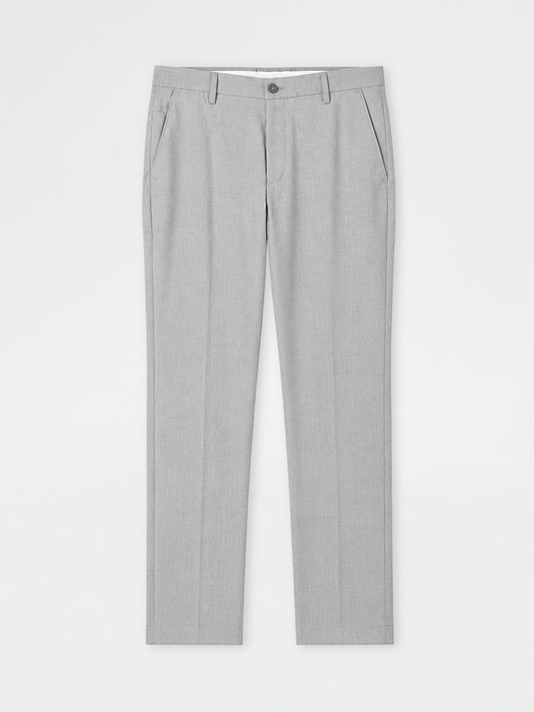 WES Formals Grey Solid Ultra-Slim Fit Mid-Rise Trousers
