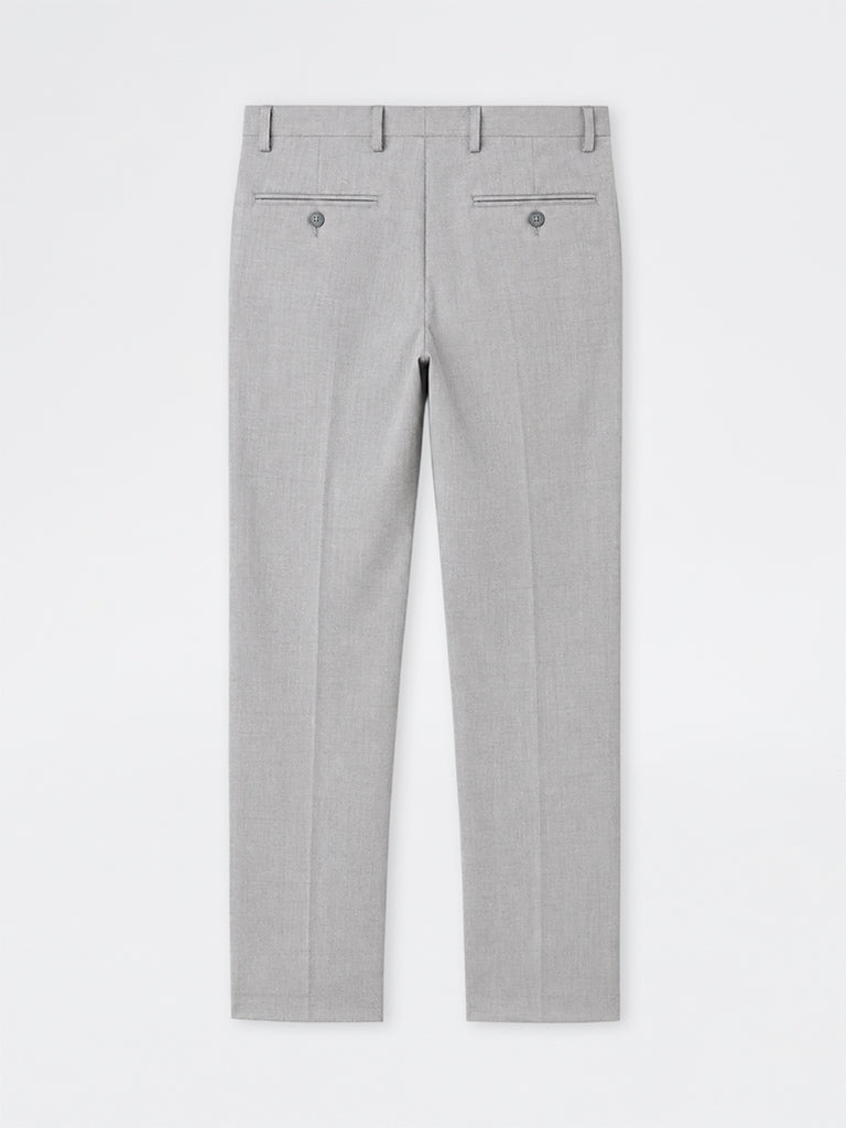 WES Formals Grey Solid Ultra-Slim Fit Mid-Rise Trousers