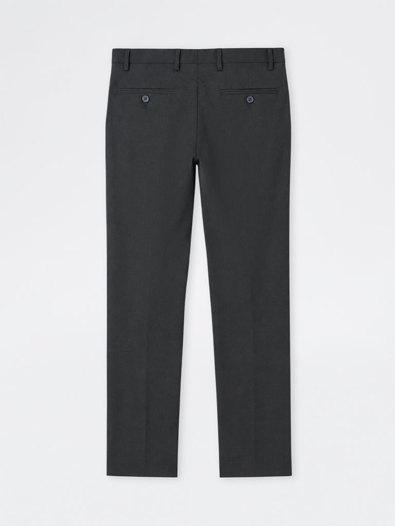 WES Formals Navy Solid Ultra-Slim Fit Mid-Rise Trousers