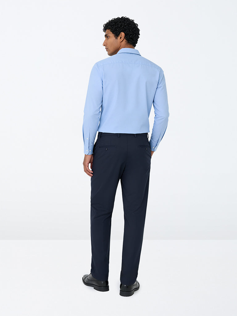 WES Formals Navy Pleated Relaxed-Fit Trousers