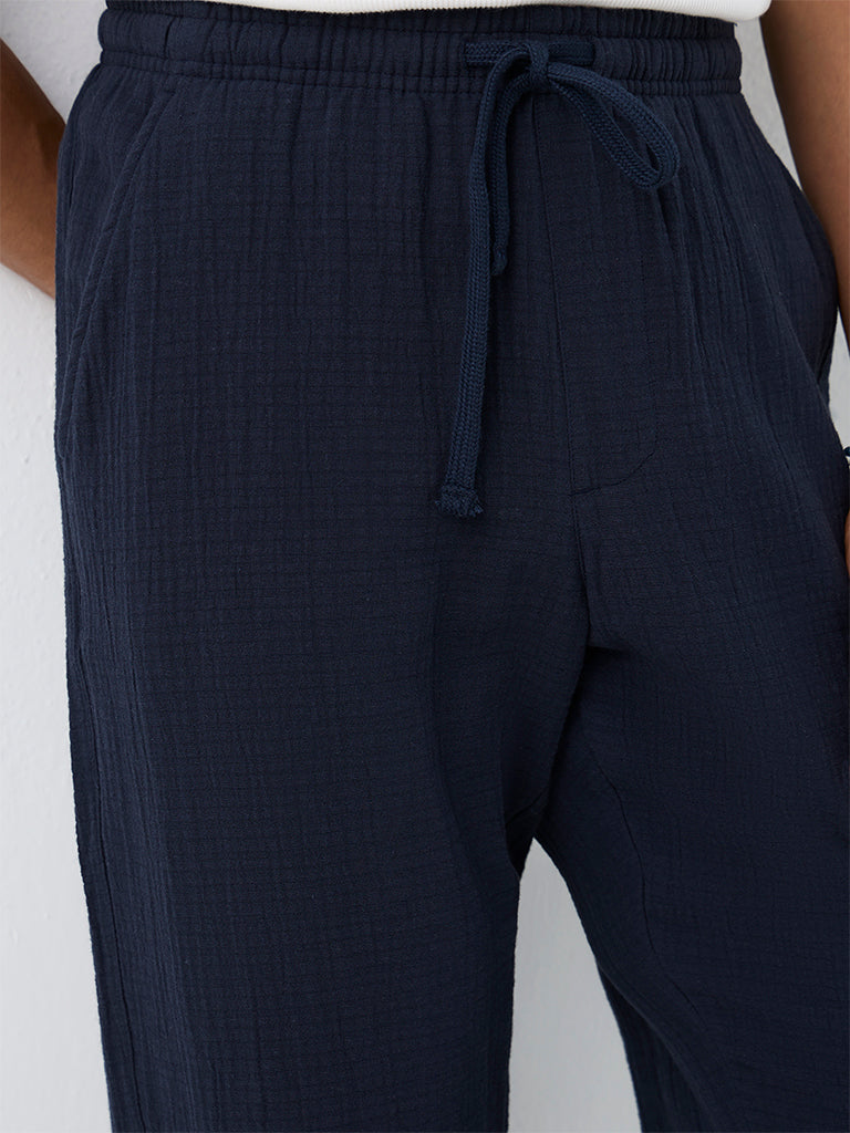ETA Indigo Crinkle-Textured Relaxed-Fit Mid-Rise Cotton Chinos