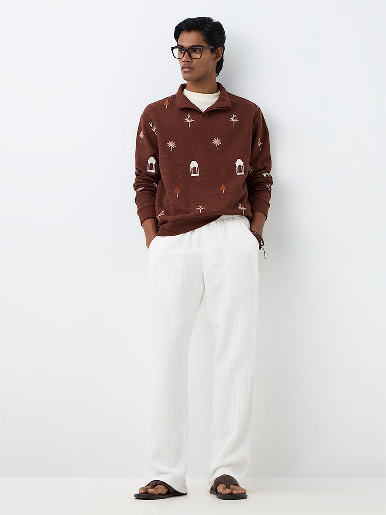 ETA White Crinkle-Textured Relaxed-Fit Mid-Rise Chinos