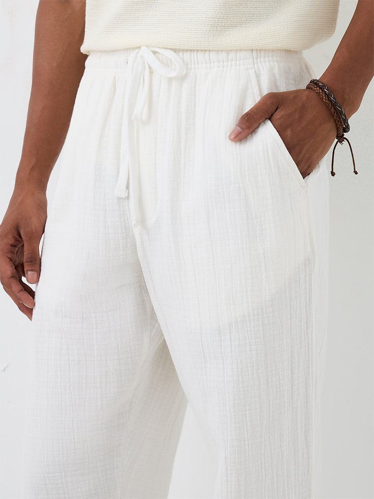 ETA White Crinkle-Textured Relaxed-Fit Mid-Rise Chinos