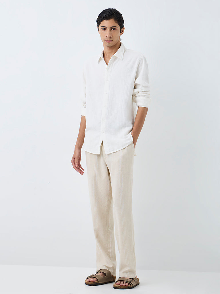 ETA Off-White Crinkle-Textured Relaxed-Fit Cotton Shirt