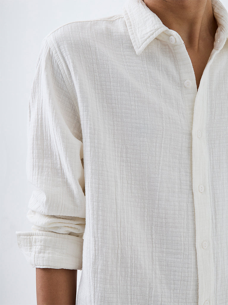 ETA Off-White Crinkle-Textured Relaxed-Fit Cotton Shirt
