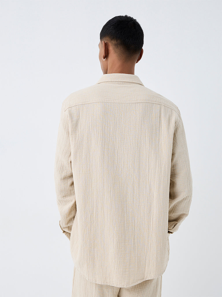 ETA Light Beige Crinkle-Textured Relaxed-Fit Cotton Shirt