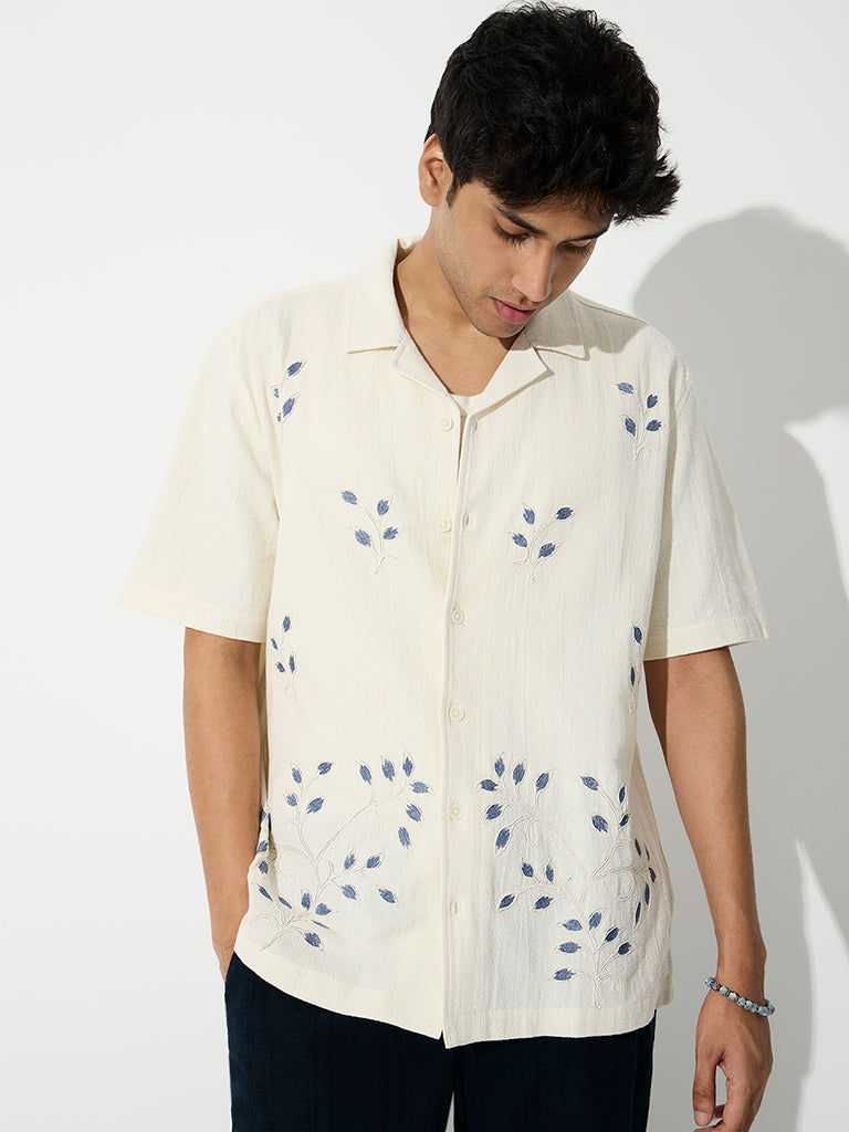 ETA Off-White Foliage Embroidered Relaxed-Fit Cotton Shirt
