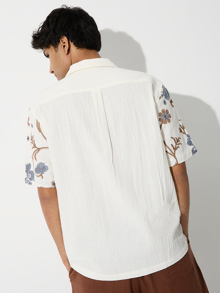 ETA Off-White Floral Embroidered Relaxed-Fit Cotton Shirt