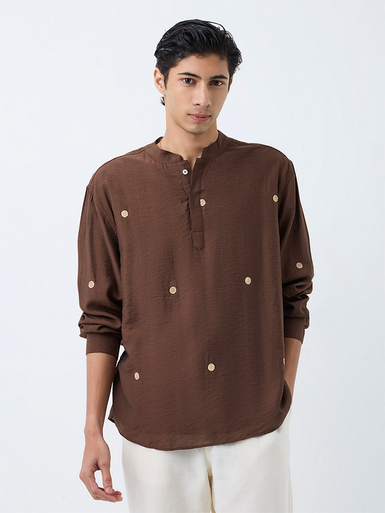 Kala by ETA Brown Geometric Embroidered Relaxed-Fit Kurta