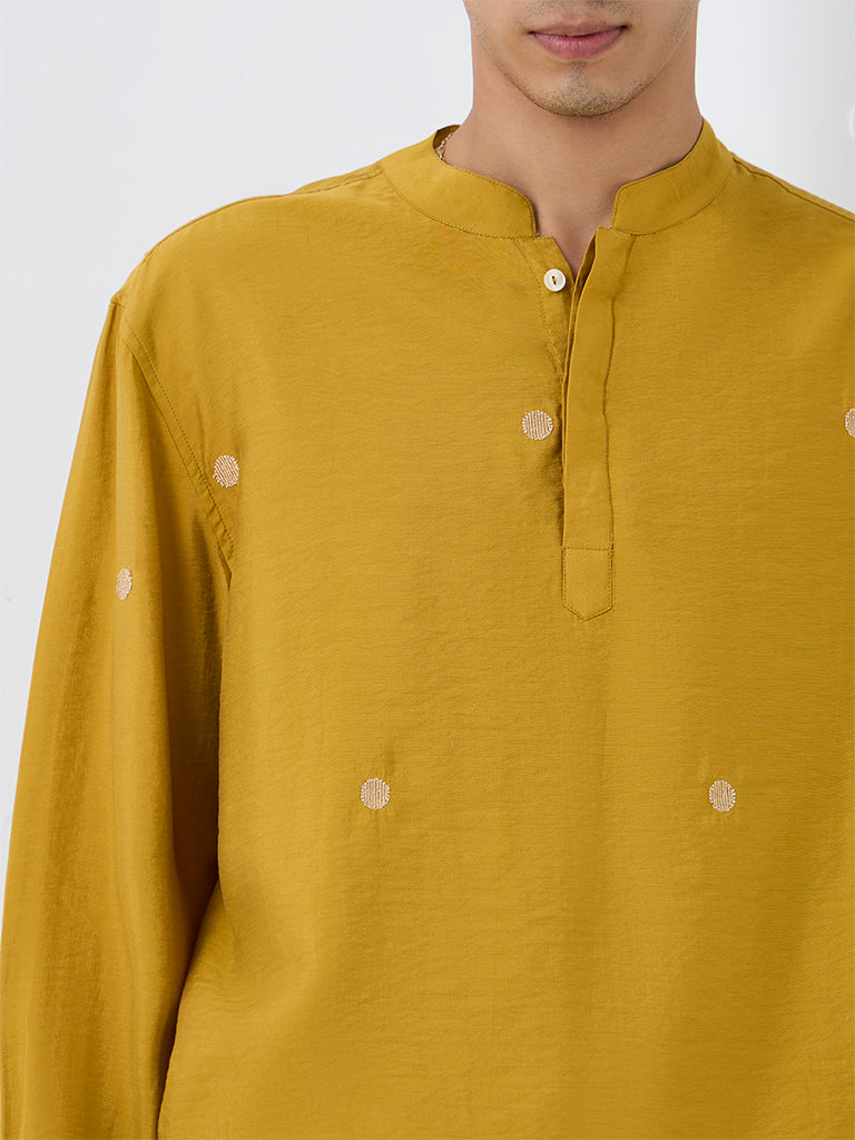 Kala by ETA Mustard Geometric Embroidered Relaxed-Fit Kurta
