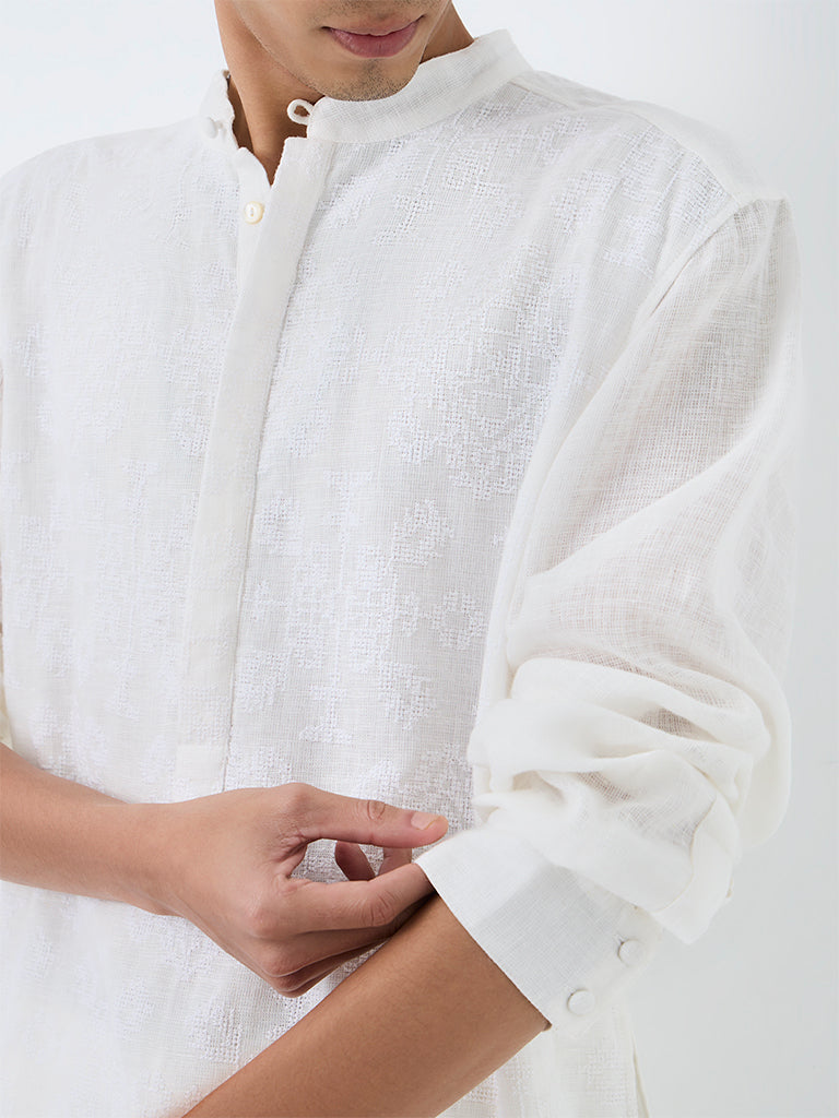Kala by ETA White Embroidered Relaxed-Fit Cotton Kurta